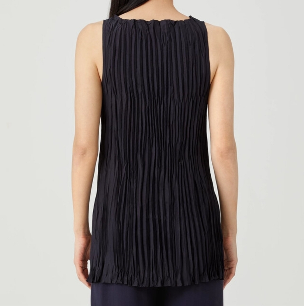 Eileen Fisher Crushed Silk Long Tank Top Navy Blue Size Medium - Picture 3 of 10